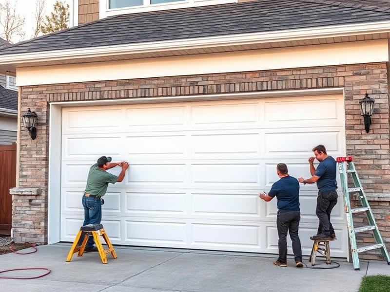 Professional garage door installation team at work